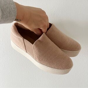 VINCE | Warren Platform Sneakers in Camel Felt | 9